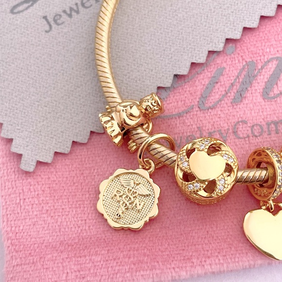 Linx Yellow Gold Snake Chain Bracelet with Registered Nurse Themed Charms - Picture 12 of 14